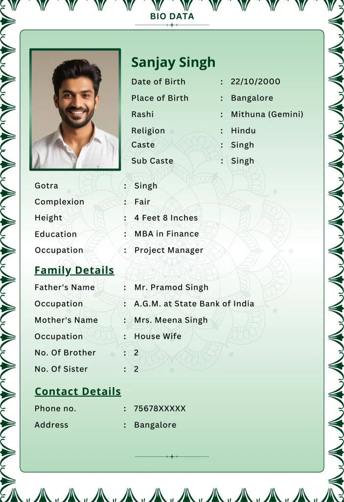 Aqua Biodata | Biodata for marriage