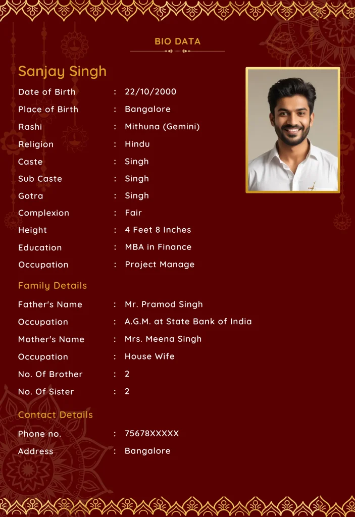 Royal Red Biodata | Biodata for marriage