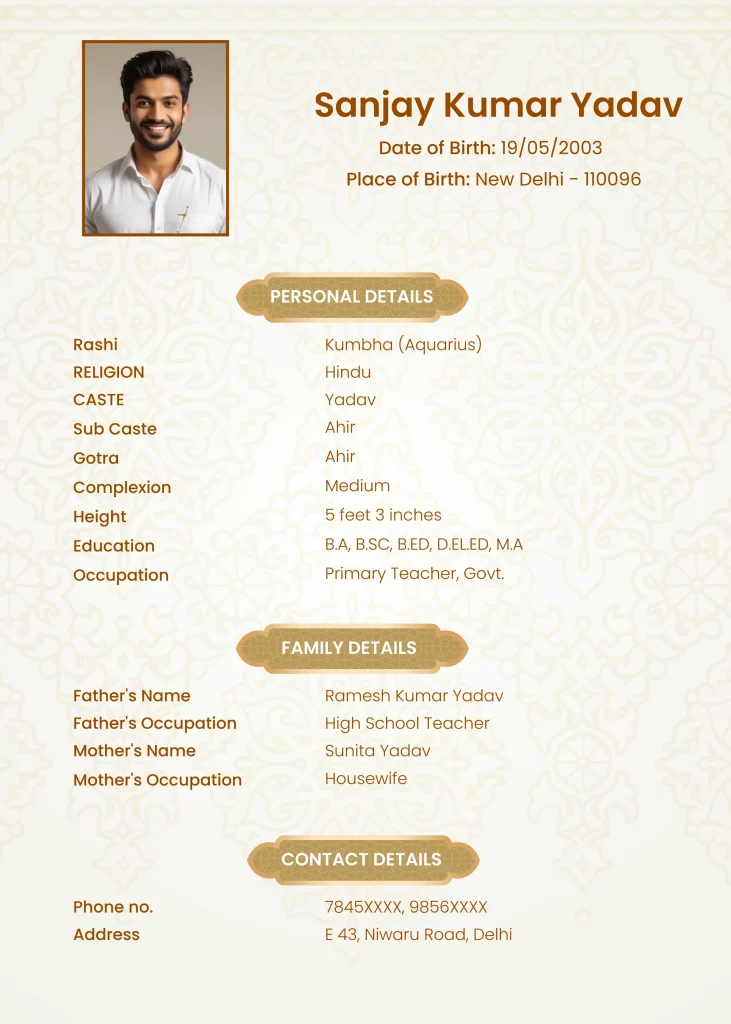 Traditional Marriage Biodata Format