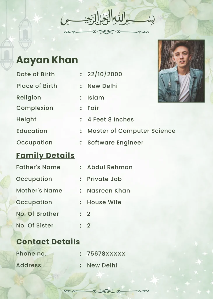 Simple Muslim Marriage Biodata Format