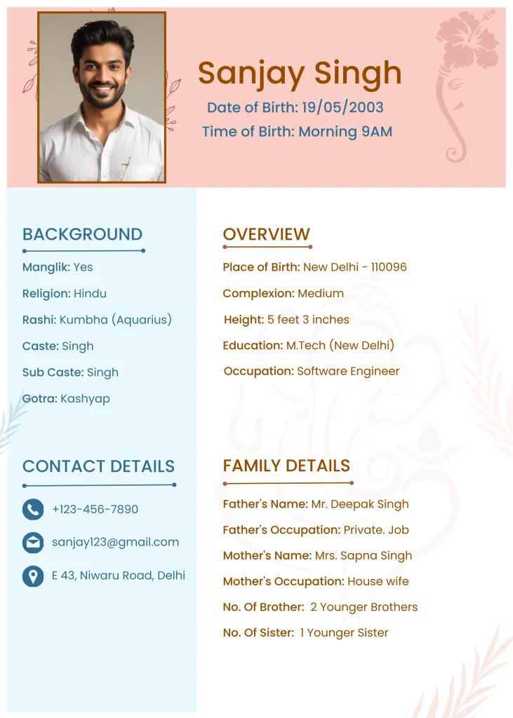 Professional Marriage Biodata Format