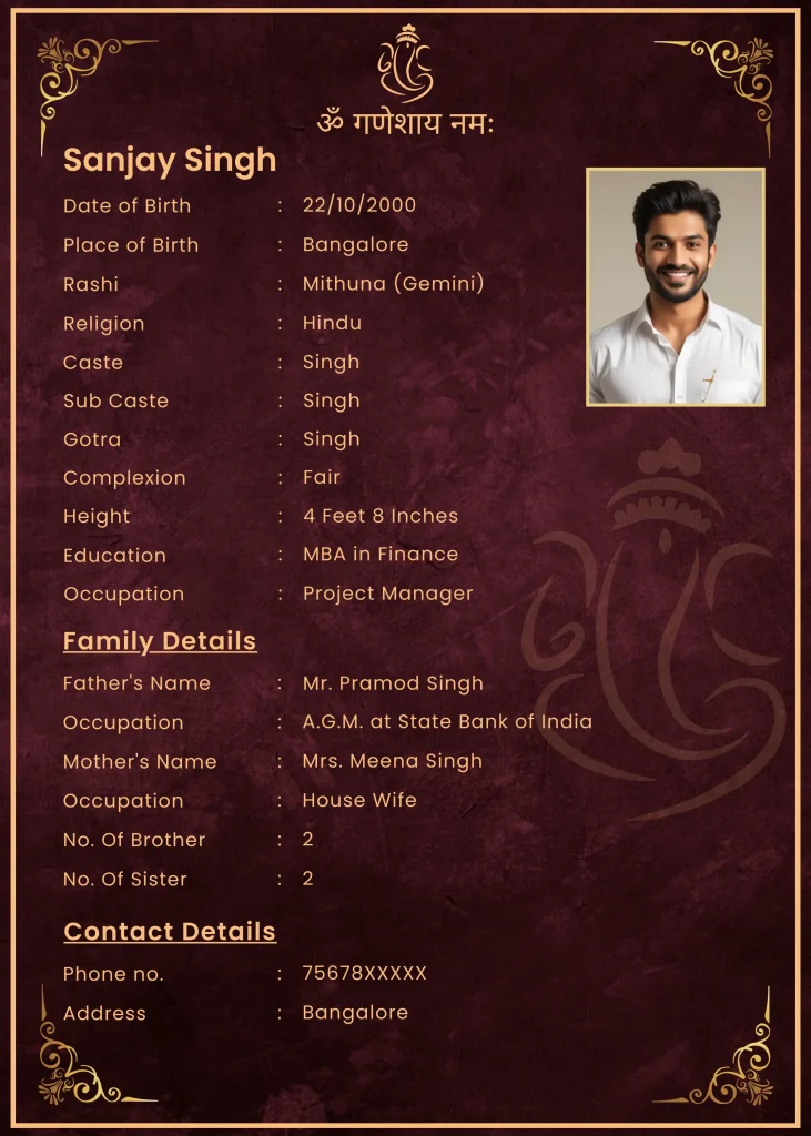 Perfect Marriage Biodata Template	